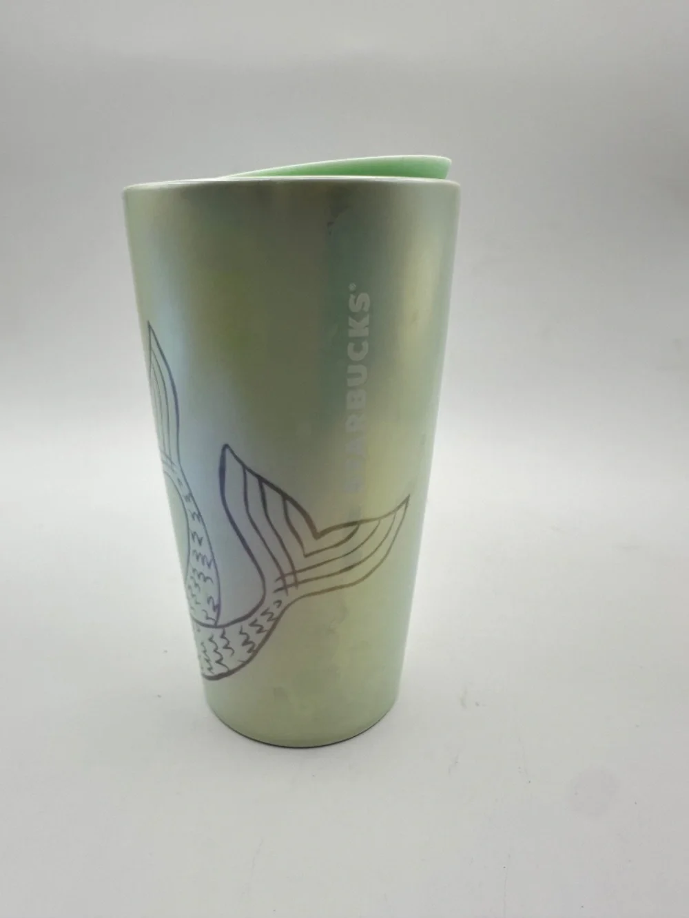 Starbucks 50th Anniversary Iridescent Green Siren Mermaid Ceramic Tumbler 12oz